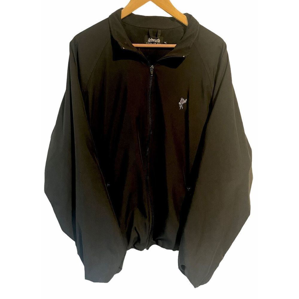 ASHWORTH Jacket Men’s XL Black Full Zip Collared Golf Lightweight Polyester